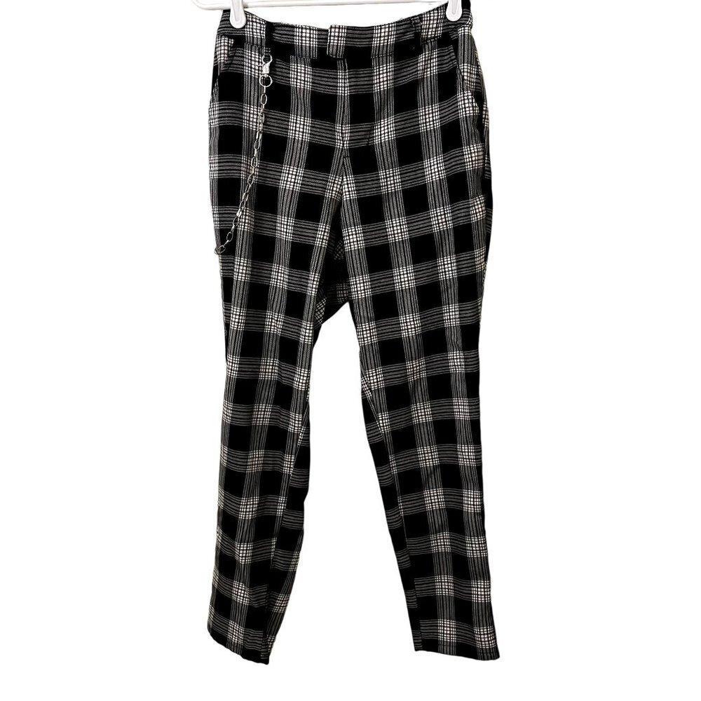 Hot Top black and white checkered pants business casual pockets chain trendy